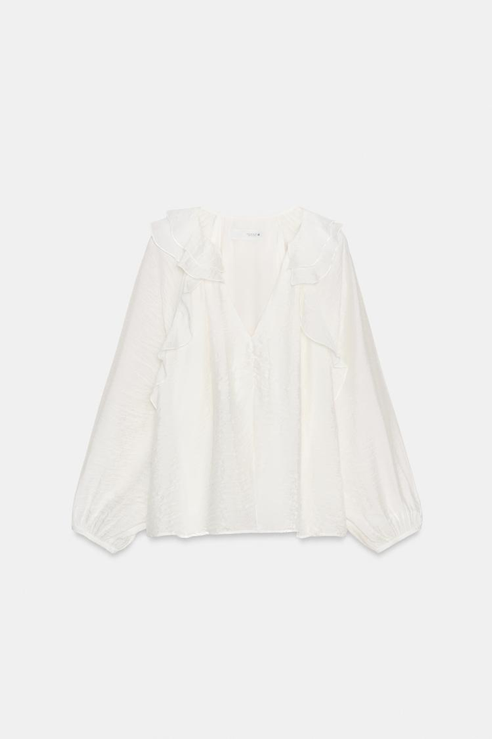 ZARA БЛУЗА С ВОЛАНАМИ И СБОРКАМИ, БЕЛЫЙ