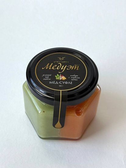Мёд-суфле с зеленым чаем матча и имбирем, с ягодами годжи, 180 гр