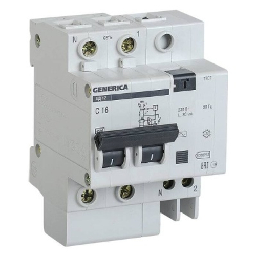 Диф.автомат АД12 2Р 25А 30мА тип АД12 GENERICA ИЭК