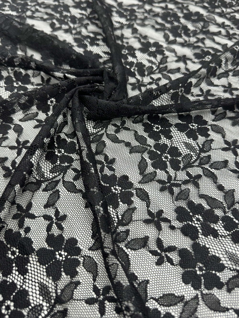 Гипюр эластичный черный ширина 150 см плотный ОТРЕЗЫ