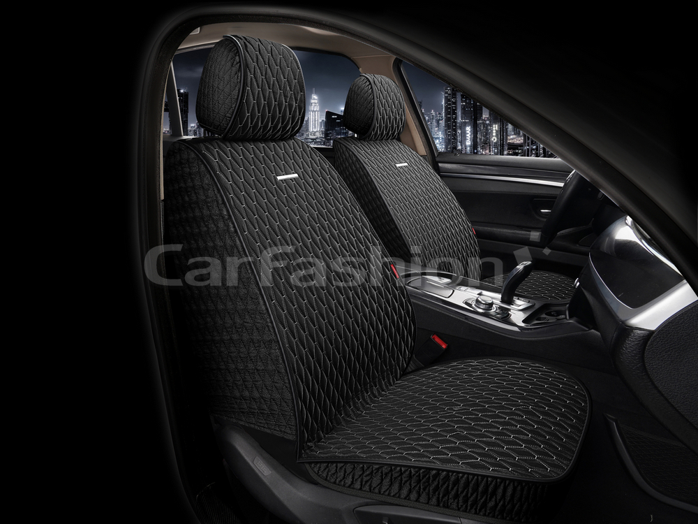Накидки сидений Перед CarFashion (2шт) -Фронт «ICEBERG FRONT» 26192 -ШЕЛК иск черный/черный/т.серый