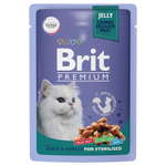 Влажный корм Brit Premium с уткой и яблоками кусочки в желе, для взр. стерилизованных кошек, 85 г.