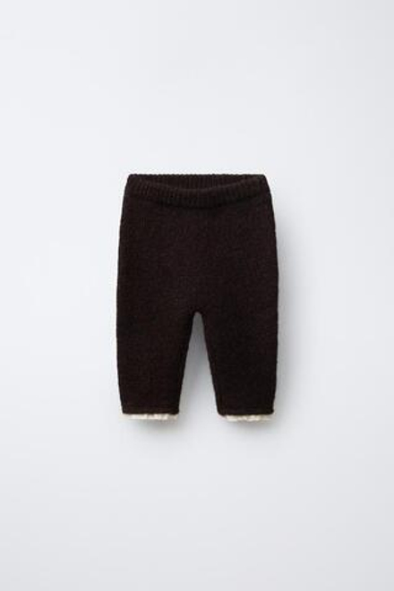 ZARA ТРИКОТАЖНЫЕ ЛЕГИНСЫ С КРУЖЕВОМ, КОРИЧНЕВЫЙ