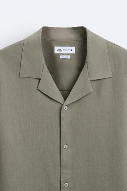 ZARA РУБАШКА ИЗ 100% ЛЬНА, СЕРО-КОРИЧНЕВАЯ