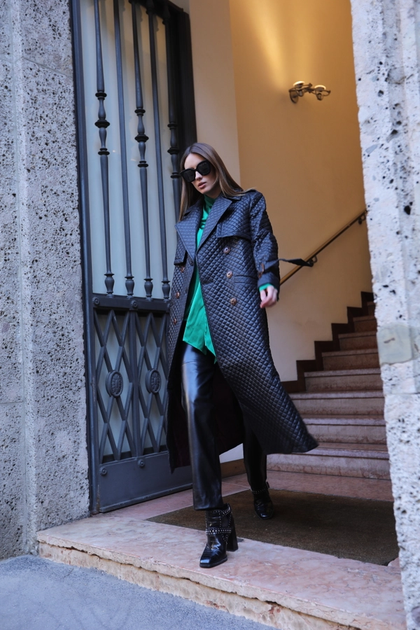 Тренч стеганый черный осень old