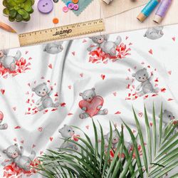 Ткань муслин мишки с сердечками