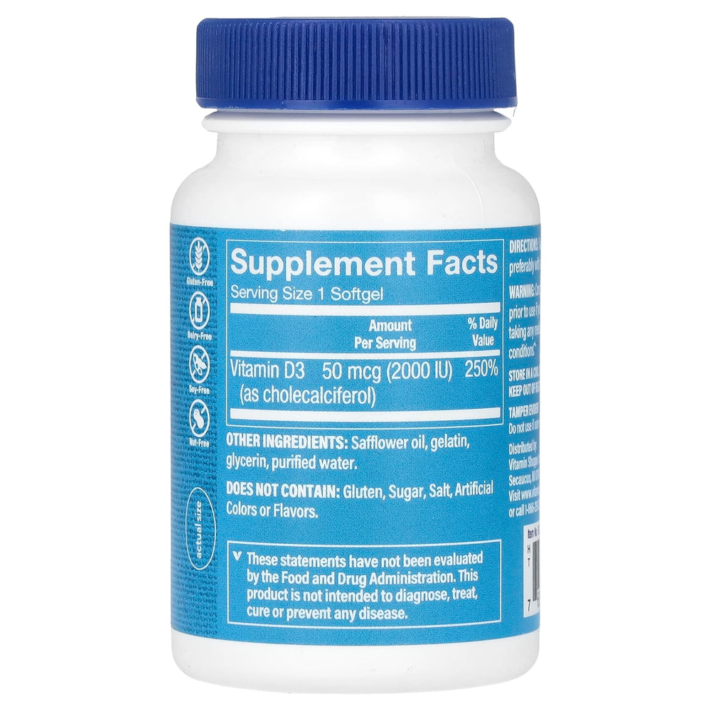 The Vitamin Shoppe, Витамин D3, 50 мкг (2000 МЕ), 100 мягких таблеток