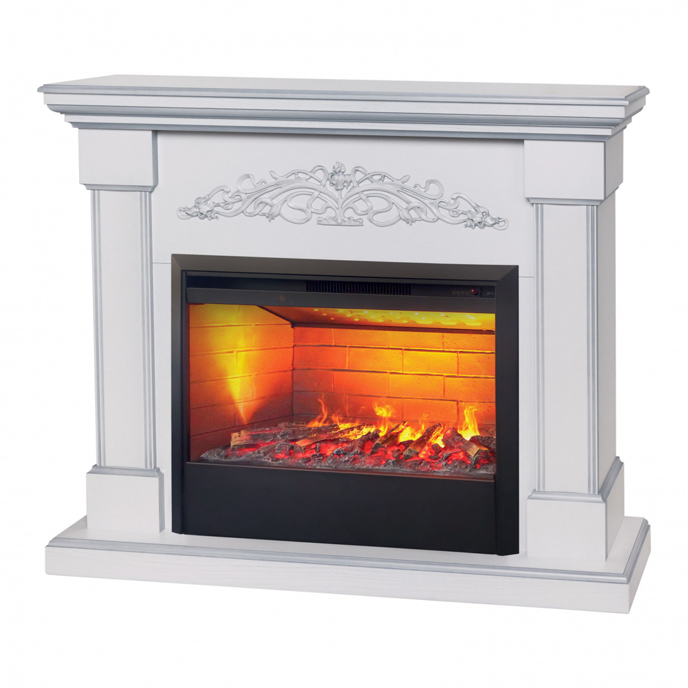 Электрокамин RealFlame Ofelia 26 WT дуб белый с серебряной патиной с очагом Helios 26