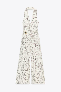 ZARA КОМБИНЕЗОН ХАЛТЕР В ГОРОШЕК, ЭКРЮ/КОРИЧНЕВЫЙ