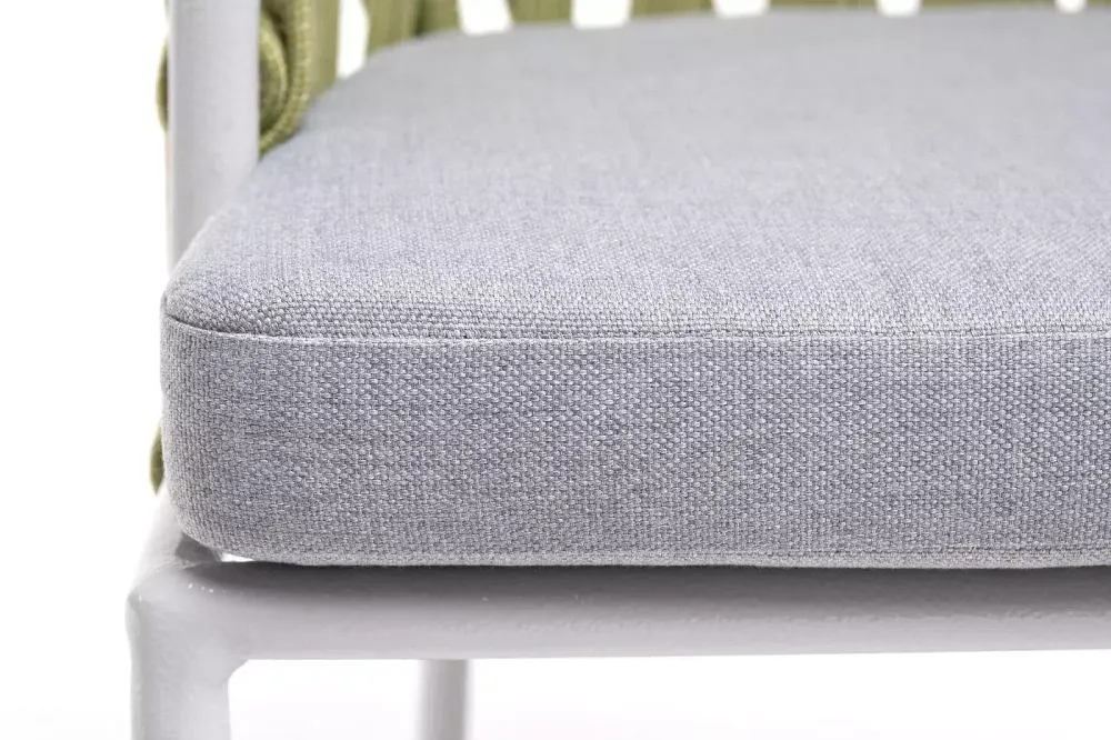 "Диего" стул плетеный из роупа, каркас из стали светло-серый (RAL7035) шагрень, роуп салатовый меланж круглый, ткань светло-серая