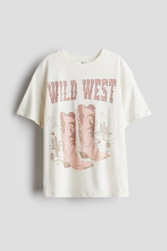 H&M Футболка оверсйз с принтом, натуральный/белый