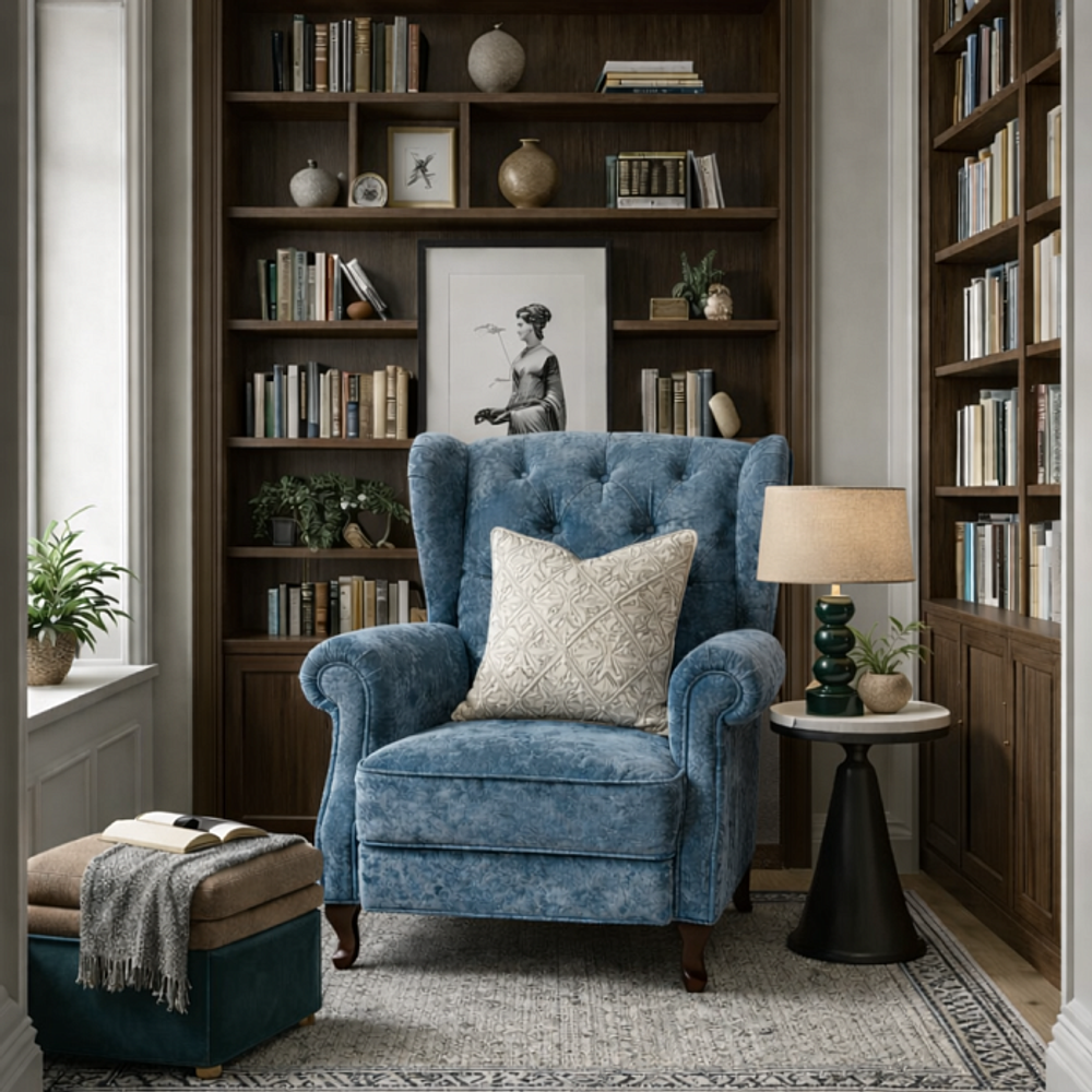 Кресло "Рафаэль Голубая дымка" с каретной стяжкой