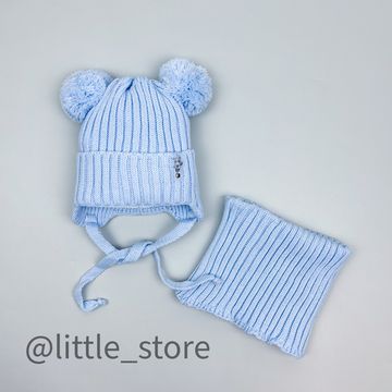 Шапка демисезонная со снудом "Панда" Нежно-голубая