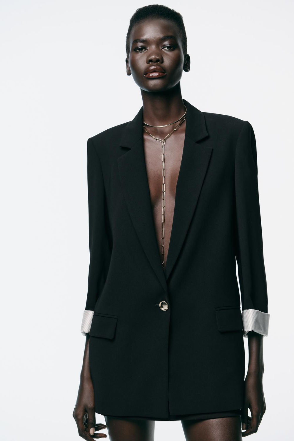 ZARA БЛЕЙЗЕР С МАНЖЕТАМИ С ПРИНТОМ, ЧЕРНЫЙ