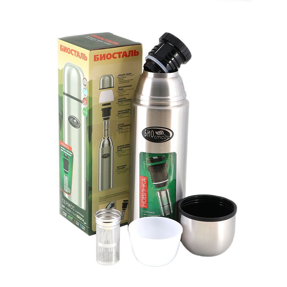 Термос &quot;Биосталь-ОХОТА&quot; с узкой горловиной и пробкой с ситечком, 1,0 л/12/