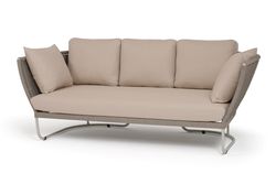 "Фиджи" диван 3-местный плетеный из роупа, каркас алюминий светло-серый (RAL7035) муар, роуп серый меланж круглый, ткань Mossle бежевая