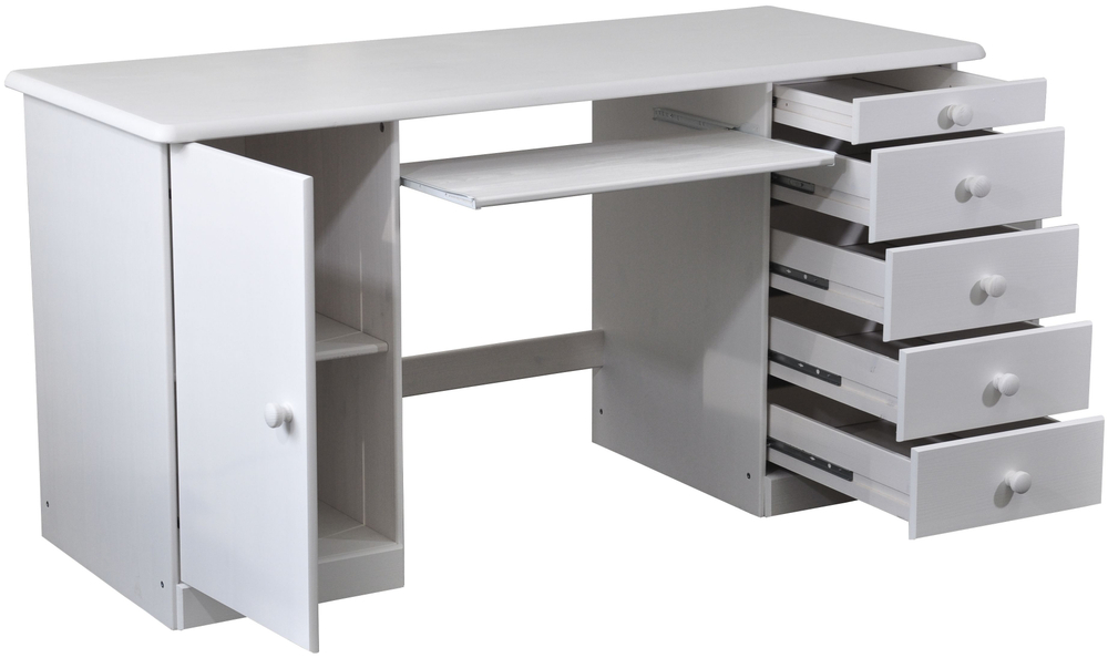 Стол письменный 145х60х74, Вадим, с ящиками для школьника, парта, массив сосны, белый, Dipriz