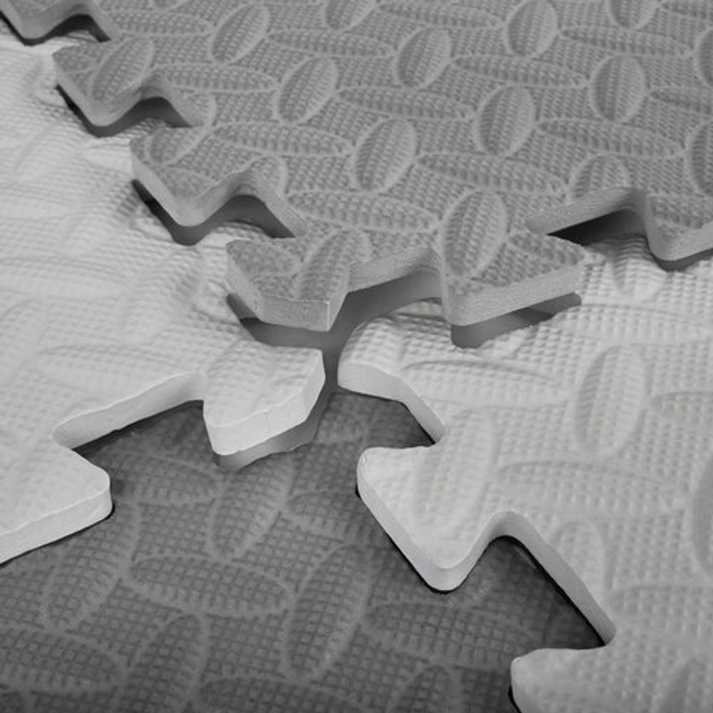 Коврик-пазл напольный 1,2х1,2 м, 16 шт., 30х30 см, толщина 1 см, серый, голубой, светло-серый, ЮНЛАНДИЯ, 664813