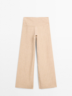 Massimo Dutti Льняные брюки с широкими штанинами и высокой посадкой, бежевый