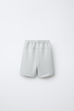 ZARA СПОРТИВНЫЕ ШОРТЫ-БЕРМУДЫ С ЛОГОТИПОМ, ЖЕМЧУЖНО-СЕРЫЙ