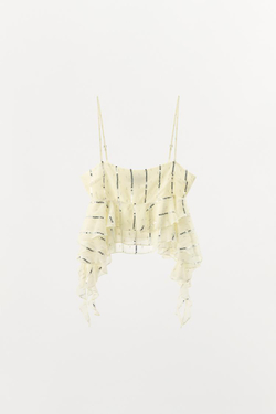 ZARA ТОП С ВОЛАНАМИ И ПАЙЕТКАМИ, СВЕТЛО-ЖЕЛТЫЙ