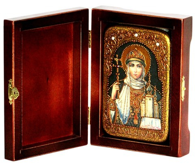 Инкрустированная Икона Святая Равноапостольная княгиня Ольга 15х10см на натуральном дереве, в подарочной коробке