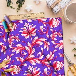 Ткань оксфорд 210 розовая королевский узор на фиолетовом фоне