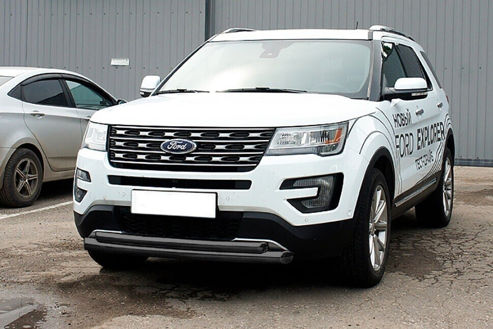 Защита переднего бампера Ford Explorer (2017-2019) d76+d57 черная