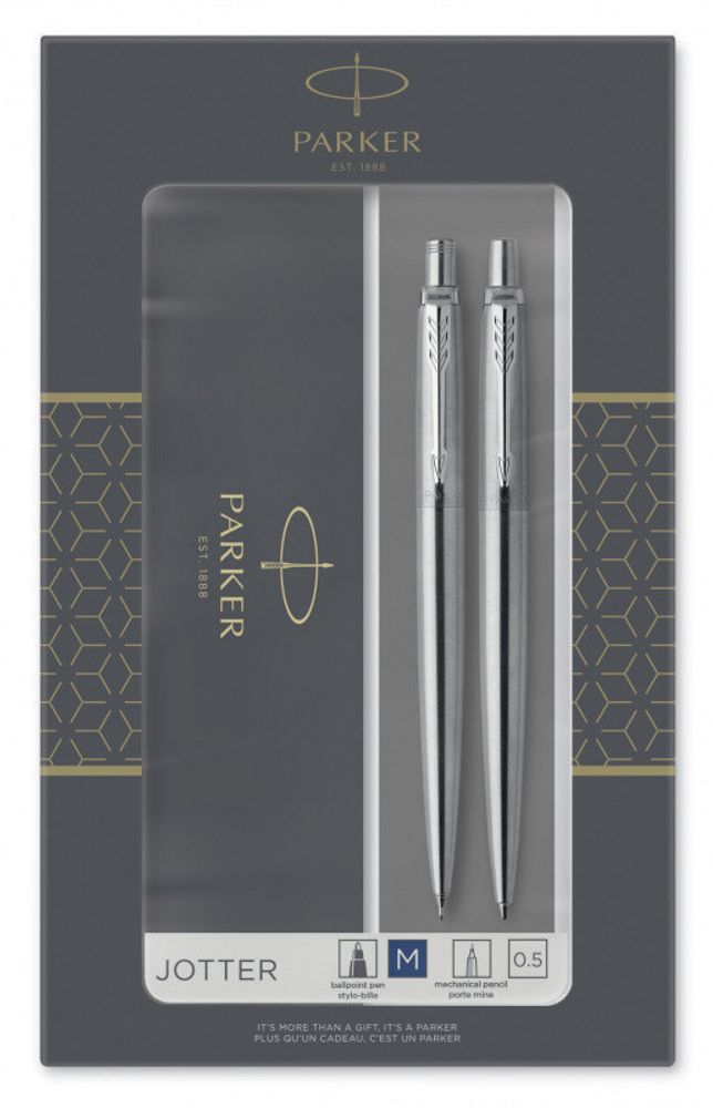 Parker Набор подарочный Jotter Stainless Steel CT шар. ручка, 1,0мм + механический карандаш, 0,5мм