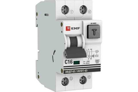 Дифференциальный автомат АВДТ-63 16А/30мА (характеристика C, электронный тип A) 6кА EKF DA63-16-30e