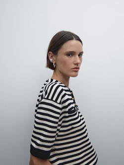 Massimo Dutti Свитер в полоску с короткими рукавами, темно-синий