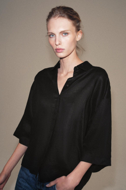 ZARA СТРУЯЩАЯСЯ РУБАШКА ОВЕРСАЙЗ — ZW COLLECTION, КОРИЧНЕВЫЙ