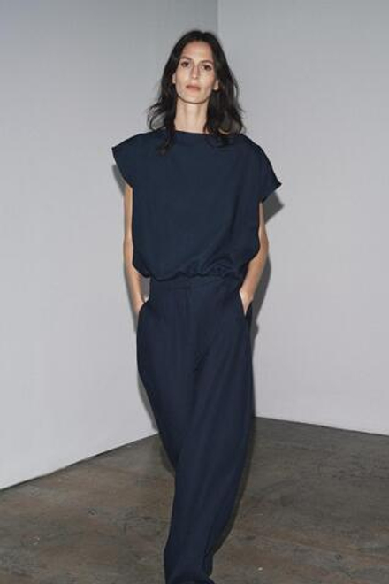 ZARA ТОП ИЗ ЛЬНЯНОЙ ТКАНИ С ЗАВЯЗКАМИ — ZW COLLECTION, МОРСКОЙ СИНИЙ