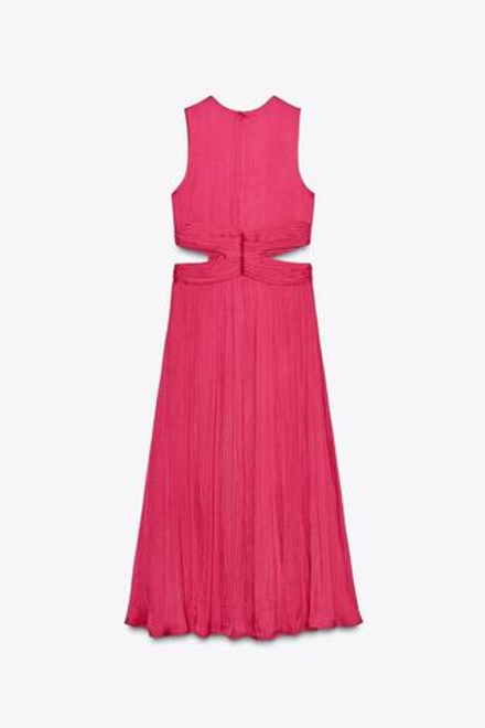 ZARA АТЛАСНОЕ ПЛАТЬЕ МИДИ С ВЫРЕЗАМИ, ЦВЕТ ФУКСИИ