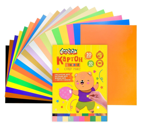 Картон цветной 20 цвета(ов) 20 л. КАЛЯКА-МАЛЯКА Пастель с золотом и серебром (КЦСММКМ20)