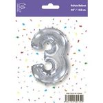 Шар (40''/102 см) Цифра, 3, Серебро, 1 шт. в уп.