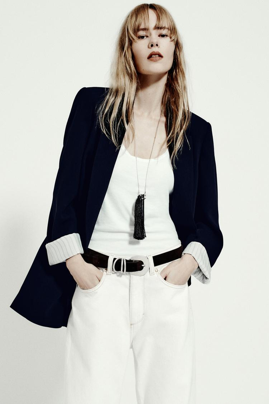 ZARA БЛЕЙЗЕР С ПРИНТОМ НА МАНЖЕТАХ, МОРСКОЙ СИНИЙ