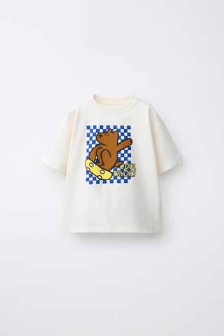 ZARA ФУТБОЛКА С АНИМАЛИСТИЧЕСКИМ ПРИНТОМ, ЭКРЮ