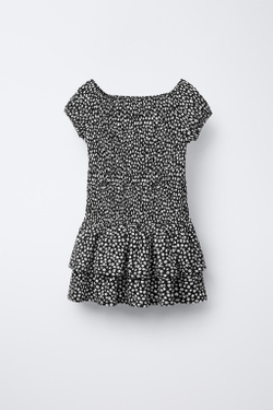 ZARA ПЛАТЬЕ ИЗ РЕЛЬЕФНОЙ ТКАНИ С ВОЛАНАМИ, ЧЕРНЫЙ/БЕЛЫЙ