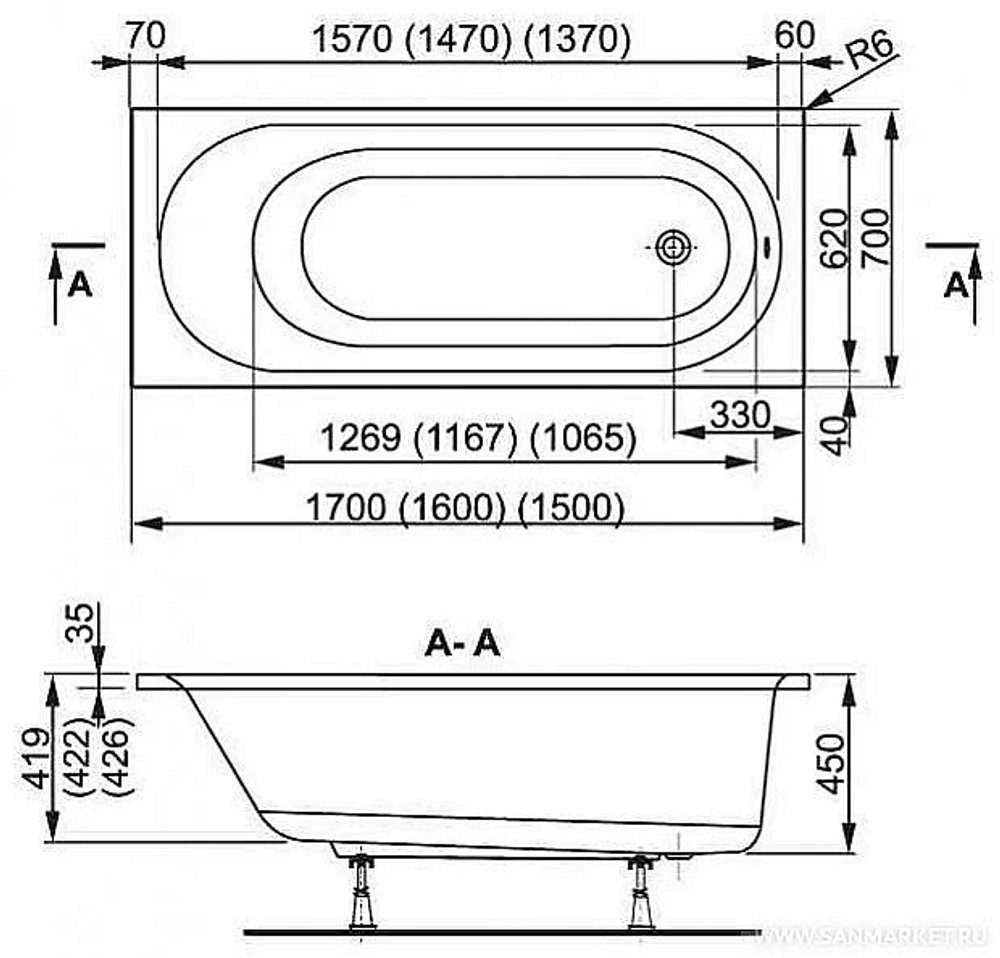 Ванна акриловая Vagnerplast Kasandra 150x70