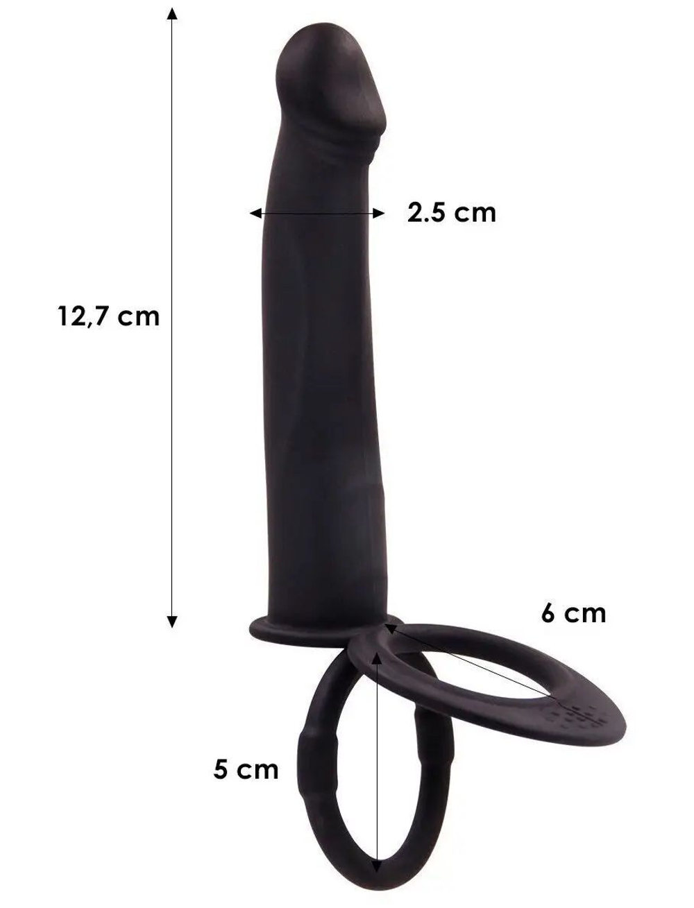 Черная вибронасадка для двойного проникновения с 2 эрекционными кольцами - 12,7 см. (Цвет: черный)