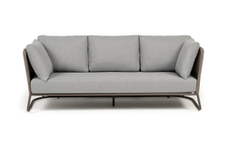 "Багамы" диван 3-местный плетеный из роупа, каркас алюминий бежево-серый (RAL7006) муар, роуп серо-коричневый 23мм, ткань светло-серая