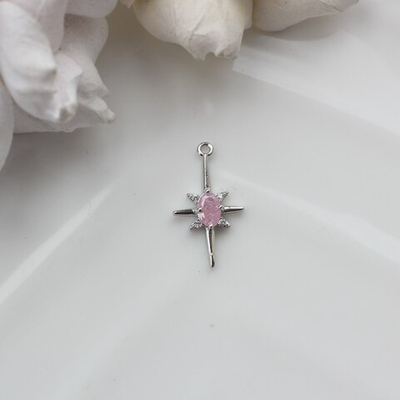 54058-рр Подвеска "Звезда полярная" 22*12мм, розовый, родий
