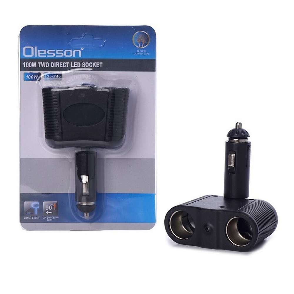 Разветвитель авто Olesson NO.1643 (2розетки/100W)