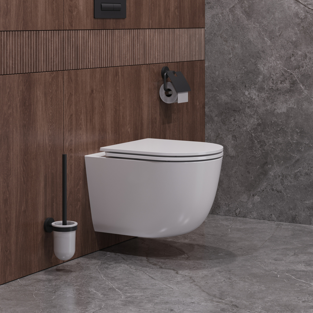 Унитаз укороченный подвесной безободковый с сиденьем и смывом TORNADO Cezares RELAX-TOR CZR-38088-49-TH-TOR/SC