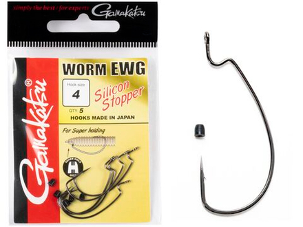 Крючки офсетные Gamakatsu WORM EWG HOOKS SIL STOPPER BLACK №4, 5шт.