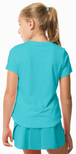 Футболка для девочки теннисная Lucky in Love Core Dynamic High-Low S/S Girls - Бирюзовый