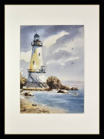 Картина авторская акварельная в паспарту 21*30 см на стену для интерьера "Маяк"