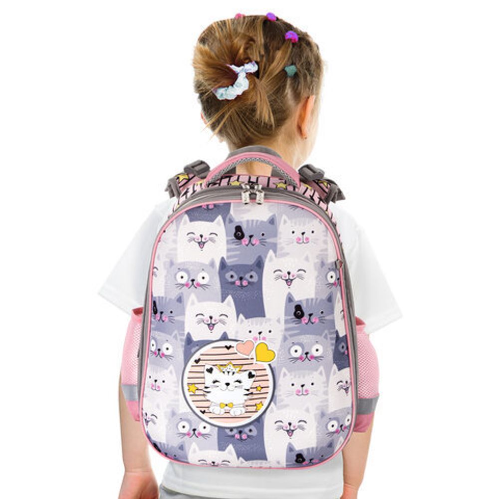 Ранец ЮНЛАНДИЯ EXTRA, с дополнительным объемом, "Gray kittens", 38x29x18 см, 227843