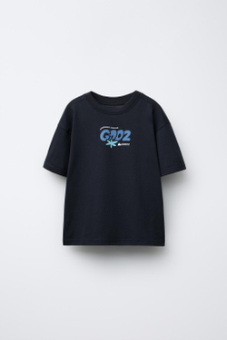 ZARA ФУТБОЛКА С РЕЛЬЕФНЫМ ПРИНТОМ, ЧЕРНЫЙ